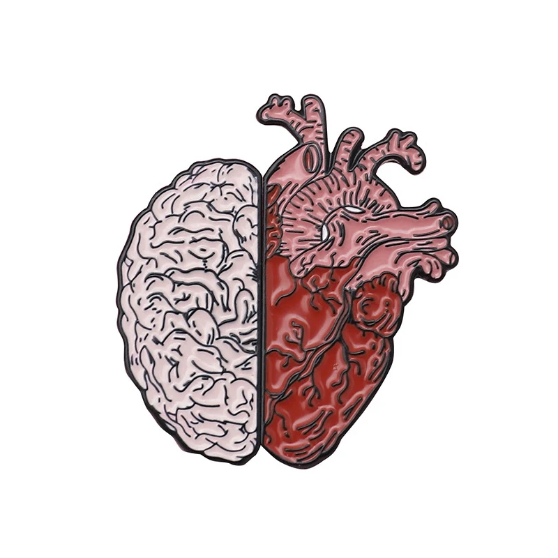 Эмалированная булавка с половинным сердцем и мозгом, медицинская анатомия, реалистичное сердце, пара значки панка, броши для доктора и медсестры, ювелирное изделие, подарок - Окраска металла: Style 3