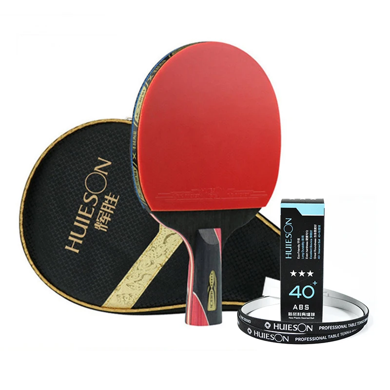 Huieson, 1 шт., углеродное волокно, ракетка для настольного тенниса, двойное лицо, прыщи, резина, 5 звезд, ракетка для пинг-понга, весла, Летучая мышь с сумками для хранения - Color: 1CS with Accessories