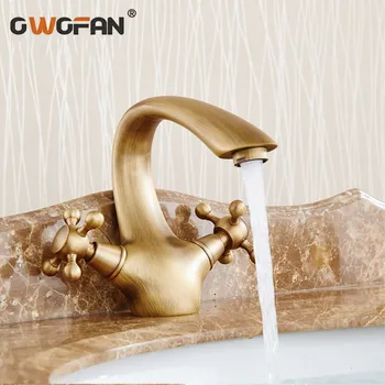 

OWOFAN Bathroom Basin Faucets Dual Handle Antique Sink Tap Deck Mounted Luxuries European Style Retro Vanity Brass Taps S79-326