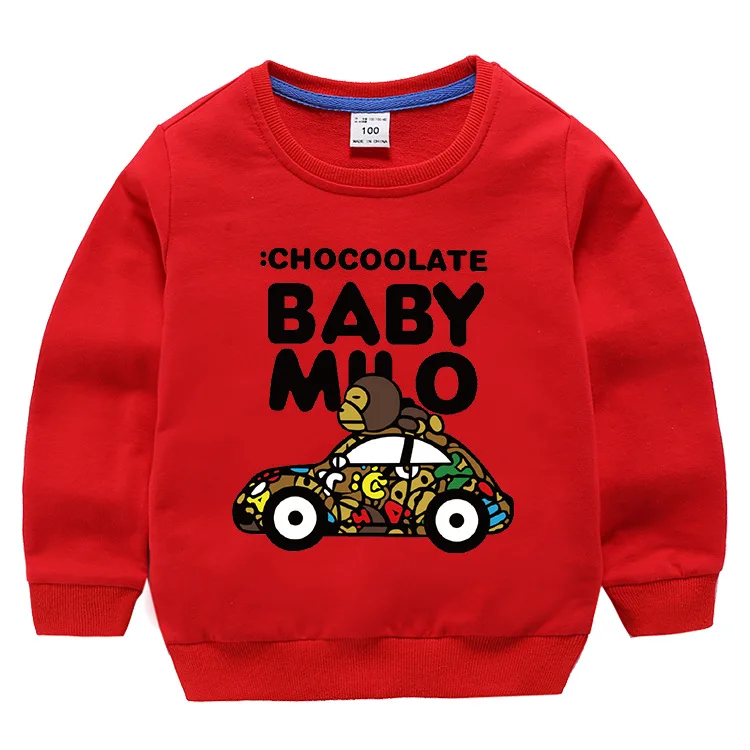 Children Boy Girl Autumn Hoodies Kids Spring Sweatshirts Yellow Tshirt Cotton Cartoon Car Tops Size 1 2 4 6 8 Year Baby Clothing - Цвет: Красный