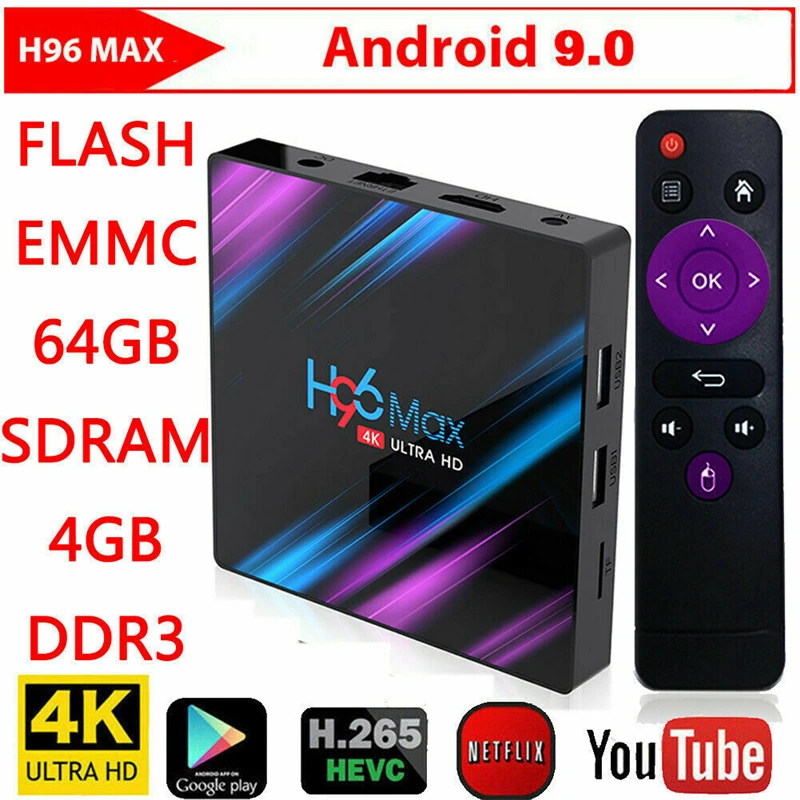  H96 Max RK3318 Smart TV Box Android 9.0 Media player 2.4G/5G Dual Band Wifi H96Max 4G 32G/64G 4K HD - 4000180222764
