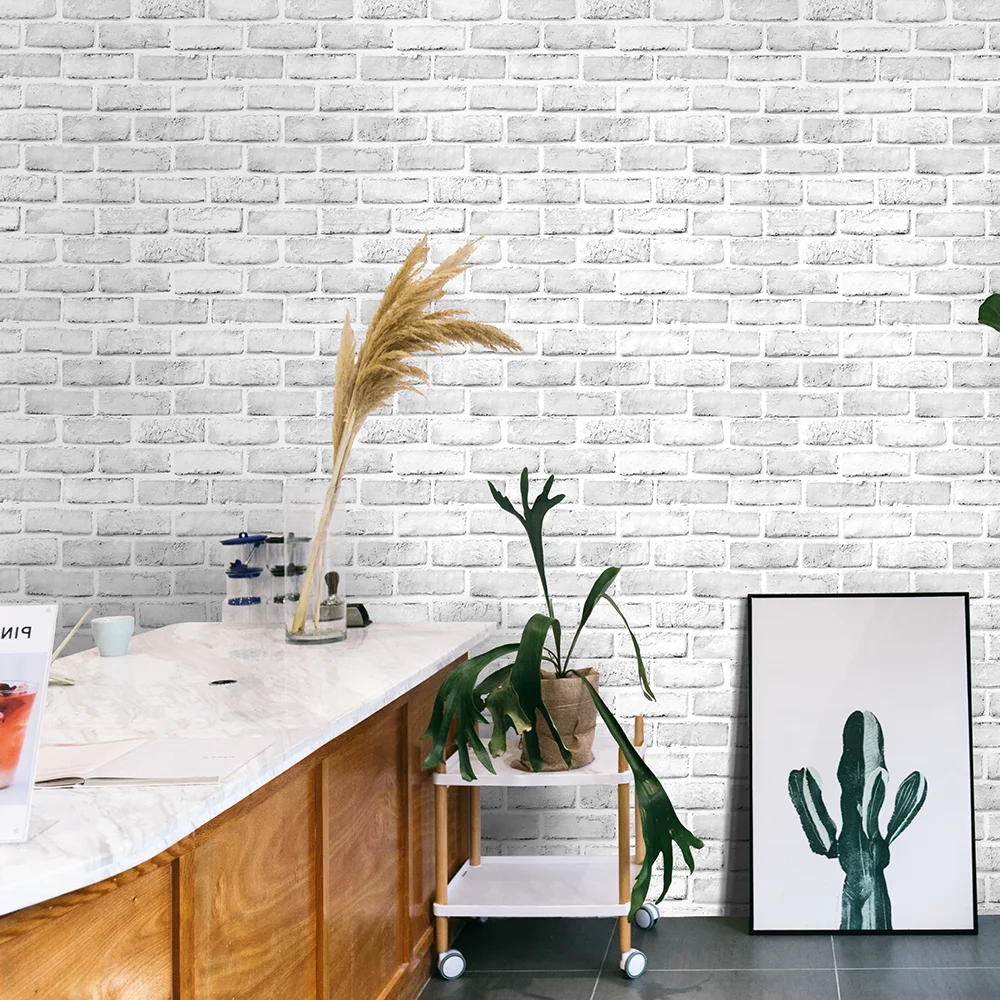 

1M/3M/6M Peel and Stick Faux Brick Wallpaper White/Grey Self Adhesive Contact Paper Bathroom for Living Room Bedroom Home Decor