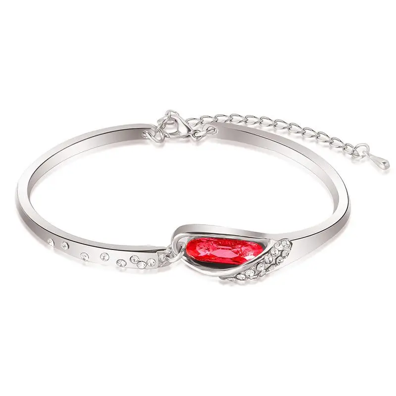 QiLeSen, женский браслет, 925 пробы, серебро, кристалл, многоцветный циркон, прозрачный, классический браслет, гипоаллергенный, для невесты, Рождества - Цвет камня: Красный