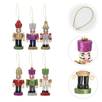 

6pcs Delicate Durable Decorative Wooden Nutcracker Soldier Exquisite Ornaments for Shop Christmas Party Home Tree House