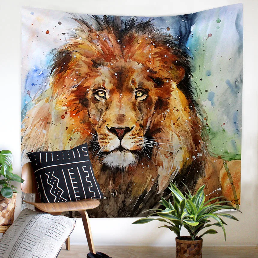 

Lion Tapestry Wall Hanging Tribal Animal Sheets Wolf Tiger Horse Tapestry Home Decor Beach Mat Blanket Living Room Tapestry