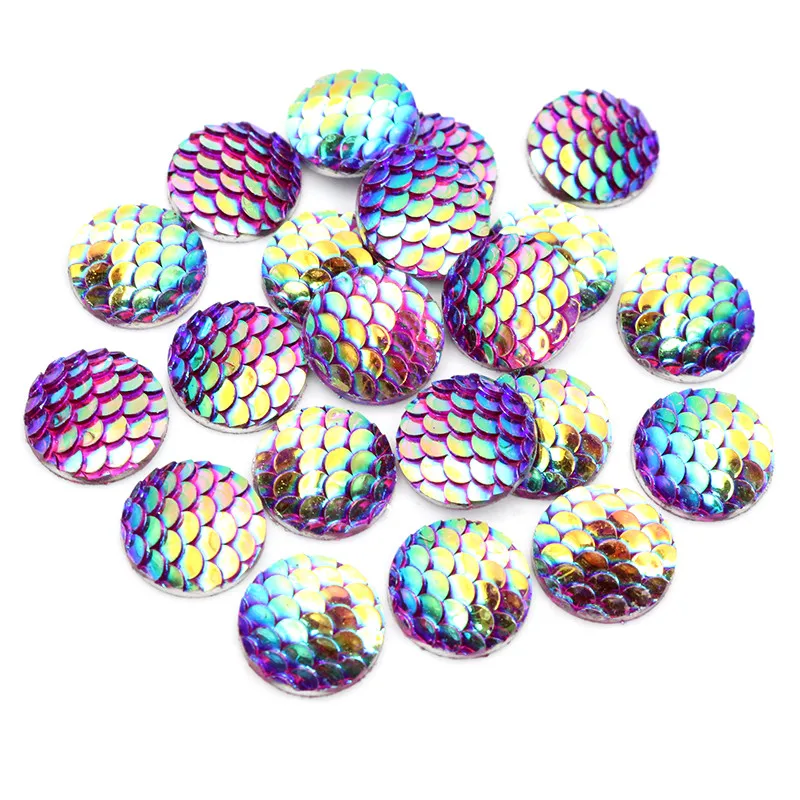 40 pièces 8mm 10mm 12mm mélange couleurs sirène poisson échelle dos plat strass rond Cabochon embellissement Scrapbooking bricolage artisanat