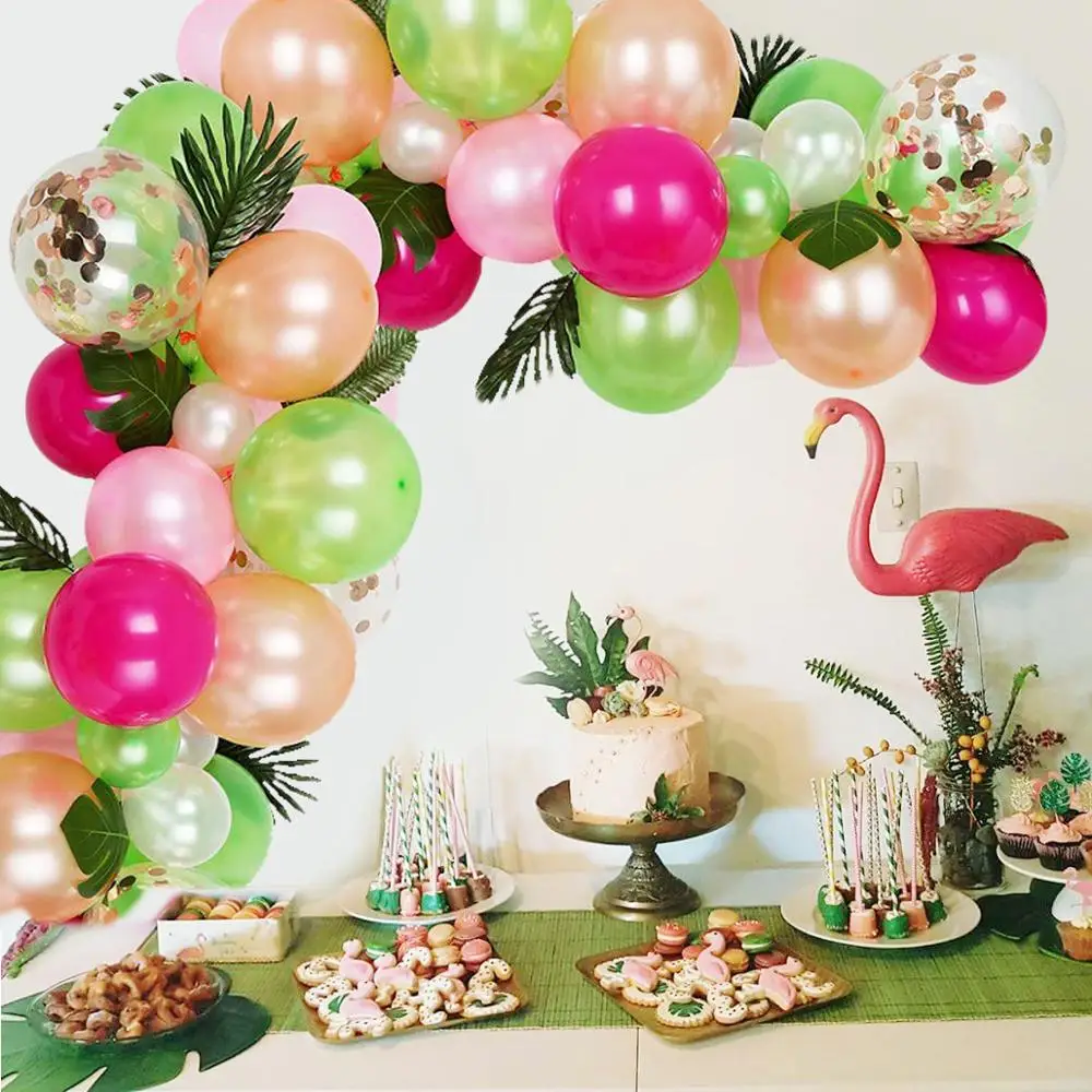 QIFU Pink Green Balloons Garland Arch Kit Tropical