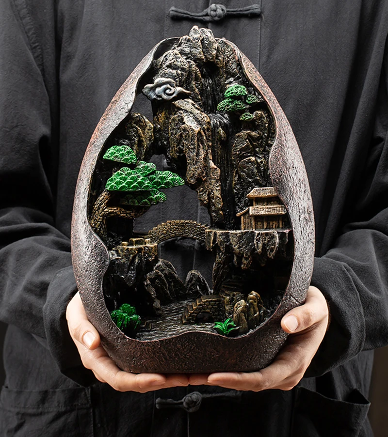 Mountain River Waterfall Incense Burner Creative Home Decor Holder Portable Resin Smoke Backflow Censer Handicrafts | Дом и сад