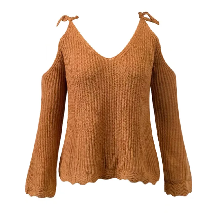  Off Shoulder V Neck Flare Sleeve Pullovers And Sweaters Female Sexy Fashion Jumper Woman Sweater | Женская одежда