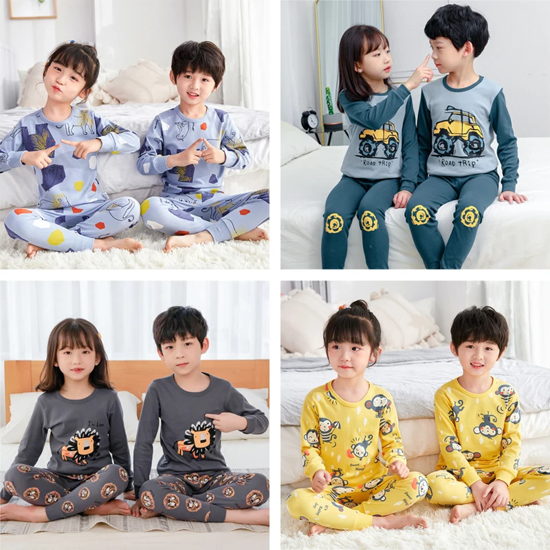 

2-12year new children's autumn clothes and trousers boys' Cotton Underwear Set Girls' shirt pajamas home clothes Pajama suit
