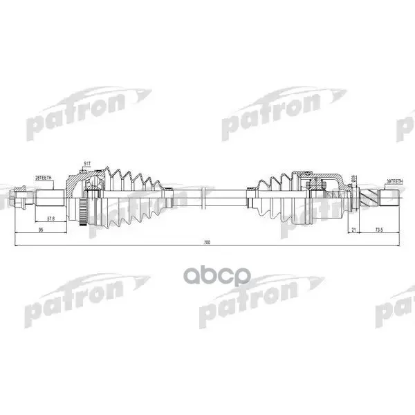 Полуось Передняя Левая 28x700x39 Abs: 51 Opel Movano 2,5cdti 03-, Renault Master Ii 2,5 Cdti/Dci 06- PATRON арт. PDS0431