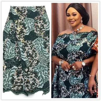 

Popular design African mesh lace free shipping 5 Yards Nigeria party lace , Embroidered sequins french net lace for trimming