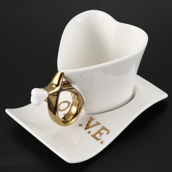 

New 200ML Creative Love Heart-shaped Ceramic cups white & Gold