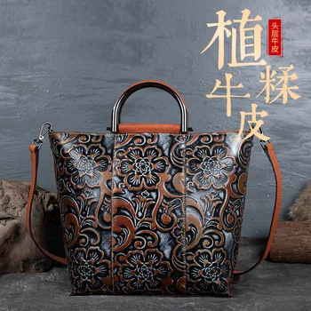

Women's Handmade Embossing Retro Luxury Handbags Fashion High-end First Layer Cowhide Genuine Leather Shoulder & Crossbody Bags
