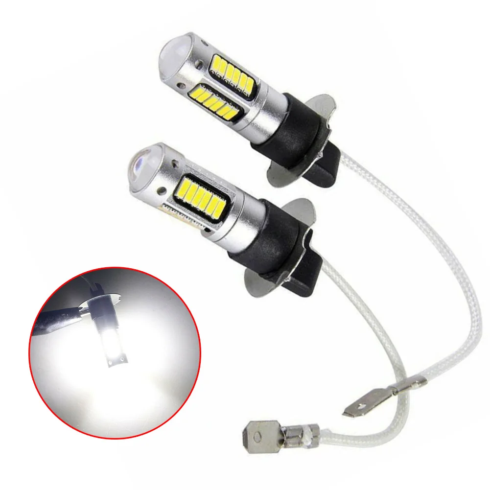 2 X LED Bulbs H3 6000K Super White Fog Driving Lights 360°Beam Angle Daytime Running Light DRL 1800LM/Bulb ambient lighting car