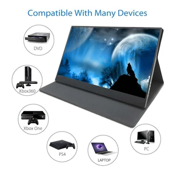 

EMS 13.3" HD Protable LCD Monitor Type-C (USB-C) Mini HDMI for Xbox One PS4 DVD PC Metal Shell LED Display with Leather Case