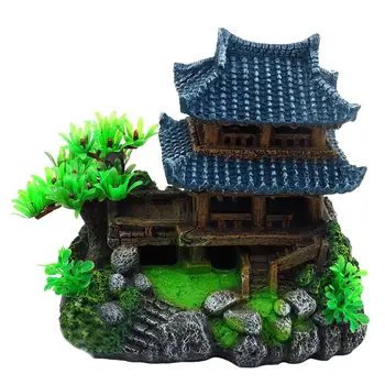 

Aquarium Landscape Vintage House Resin Chinese Style Hut Building Creative Fish Tank Cabin Shelter Layout Decoration