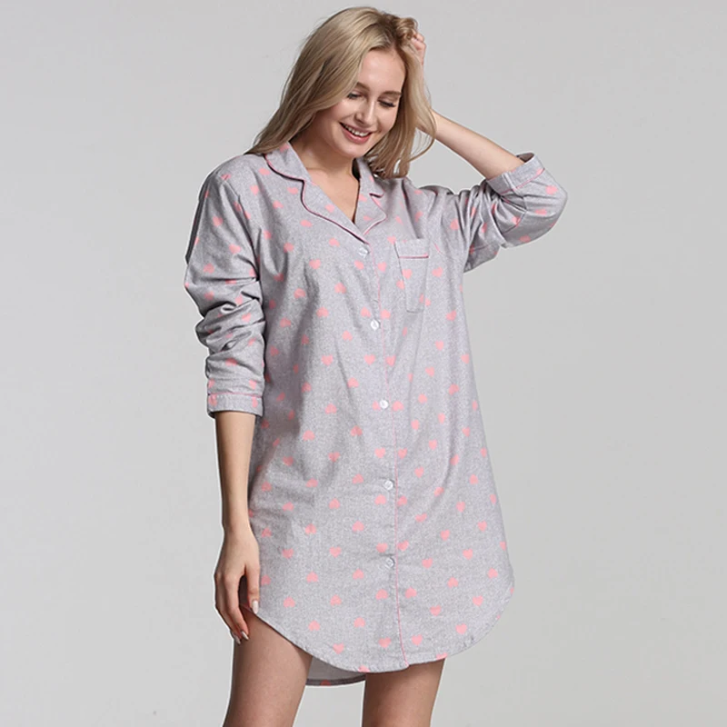 cotton women nightgown cotton sleepwear women Plus size night dress cotton nighties for women long sleeve nightwear - Цвет: Бежевый