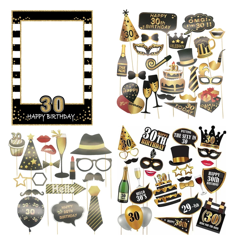 30 40 50 60 Year Birthday Photo Booth Props Adult Men Women Birthday Party PhotoBooth Props Frame Anniversary Decor Supplies