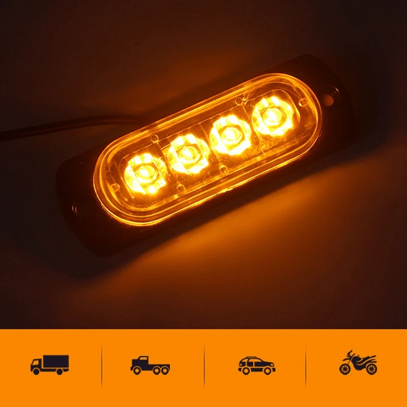 4PCS 4 LED Car Truck Emergency Beacon Warning Flash Strobe Light Bar Amber 12V | Автомобили и мотоциклы