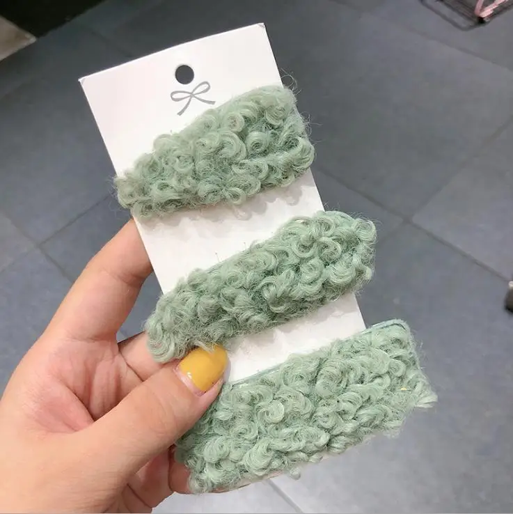 Green Новые популярные корейские зимние плюшевые однотонные заколки для волос из искусственного меха, заколки для волос для девочек, модные детские заколки для волос, аксессуары для волос - Цвет: Green