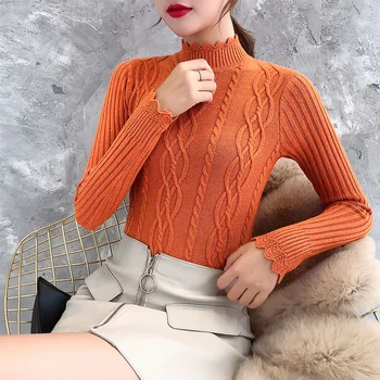 

semi-high collar, autumn and winter new style, skinny sweater, women's jacket, long sleeve knitted bottom sweater, 2019