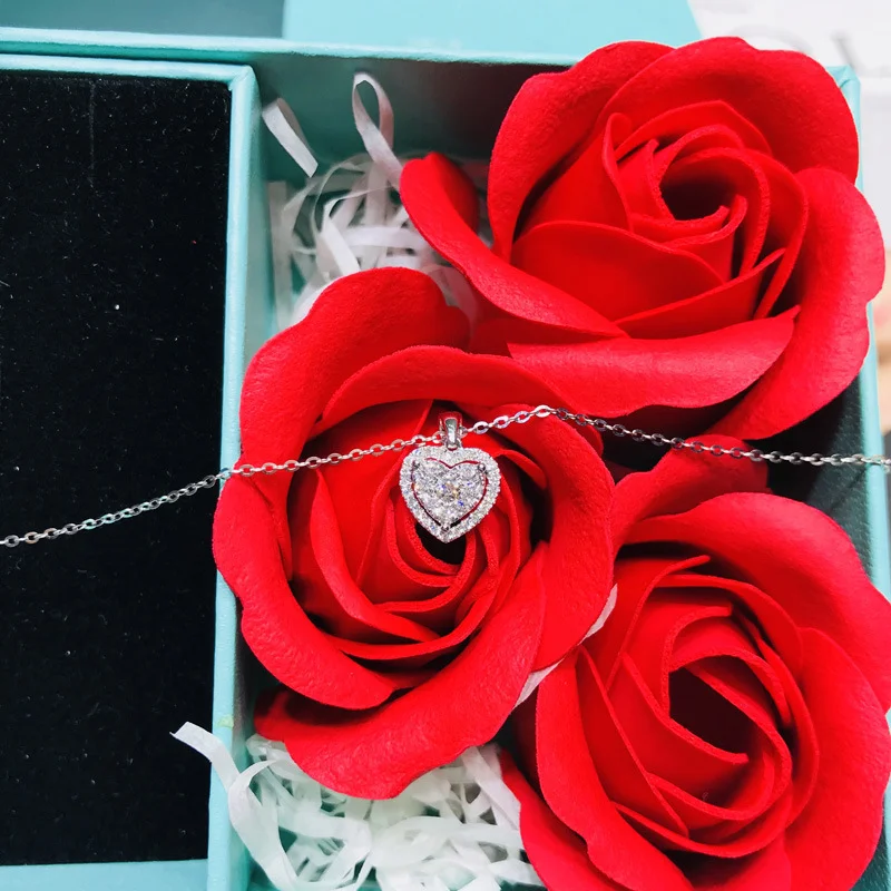 Heart Shape 3ct Moissanite Diamond Pendant 925 Sterling Silver Charm Necklace For Women