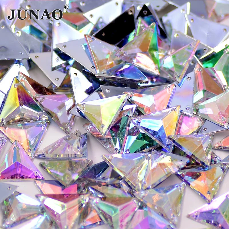 

JUNAO 17mm Sewing Crystal AB Tri angle Rhinestones Flat Back Crystal Stones Applique Sewn Fancy Strass for Clothing Crafts