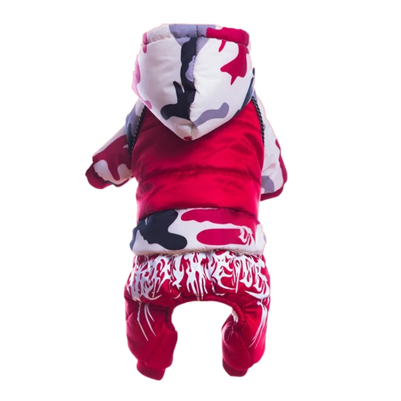 Зимняя одежда для собак с хлопковой подкладкой, 4 ноги, хлопковое Стеганое теплое пальто с капюшоном, комбинезоны с домашними животными, пальто для чихуахуа, бульдога - Цвет: Red