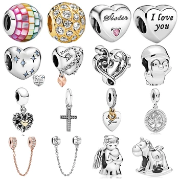 

New Cross Love Penguin Wine glass Pendant Charm Fit Pandora Brand Bracelets Sparkling Simba Heart Original DIY Silver Color Gift