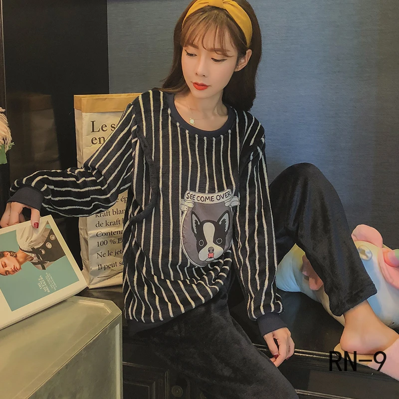 

Pregnant Clothing 2019 Winter Flannel Homewear Korea Women Pajamas Coral Fleece Warm Maternity Pyjamas Set Nursing Sleepwear