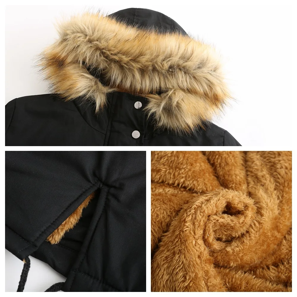 Women's plus size plus velvet cotton padded jacket with hooded fur collar winter warm jacket plus size womens padded jacket