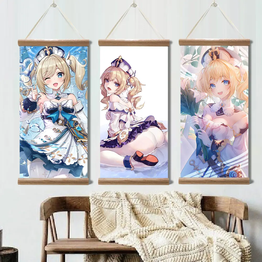 Genshin Impact Poster Barbara Ganyu Xiao Sexy Anime Picture Wall Canvas Posters Art Game Scroll Paintings for Living Room Decor