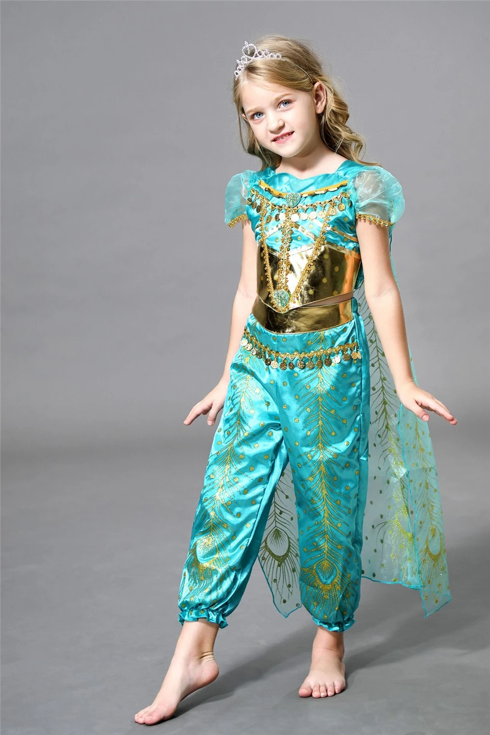 Аравийский элегантное платье принцессы со шнуровкой и зеленого цветов для девочек, с рисунком "Аладдин" на Рождество и Хеллоуин; костюм Жасмин дети косплей маскарад Вечерние