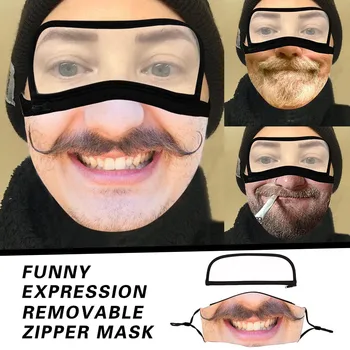 

Adult Funny Expression Face Mask Washable Reusable with Detachable Eye Shield masque de protection lavable Mask with Goggles A50
