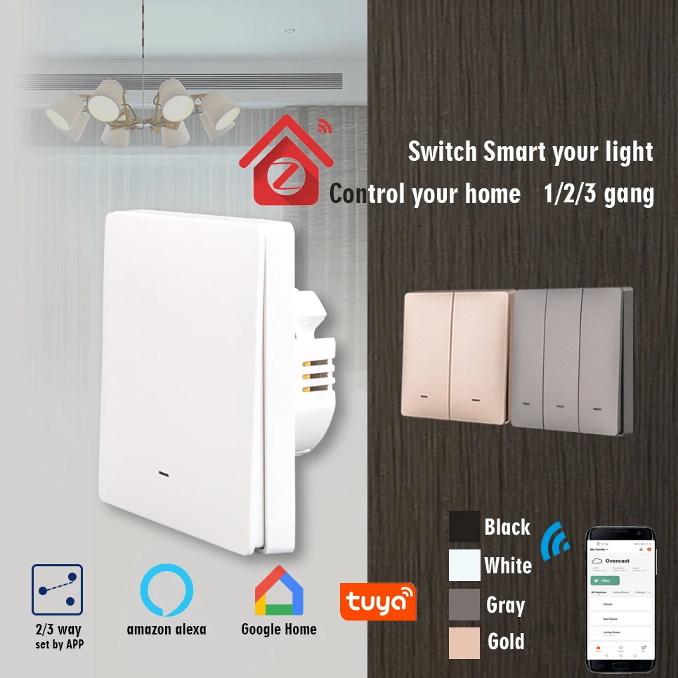Zigbee interruptor de luz, interruptor de botão de parede de casa inteligente, 1/2/3 maneira, controle de aplicativo, padrão da ue reino unido, funciona com o google casa aleax
