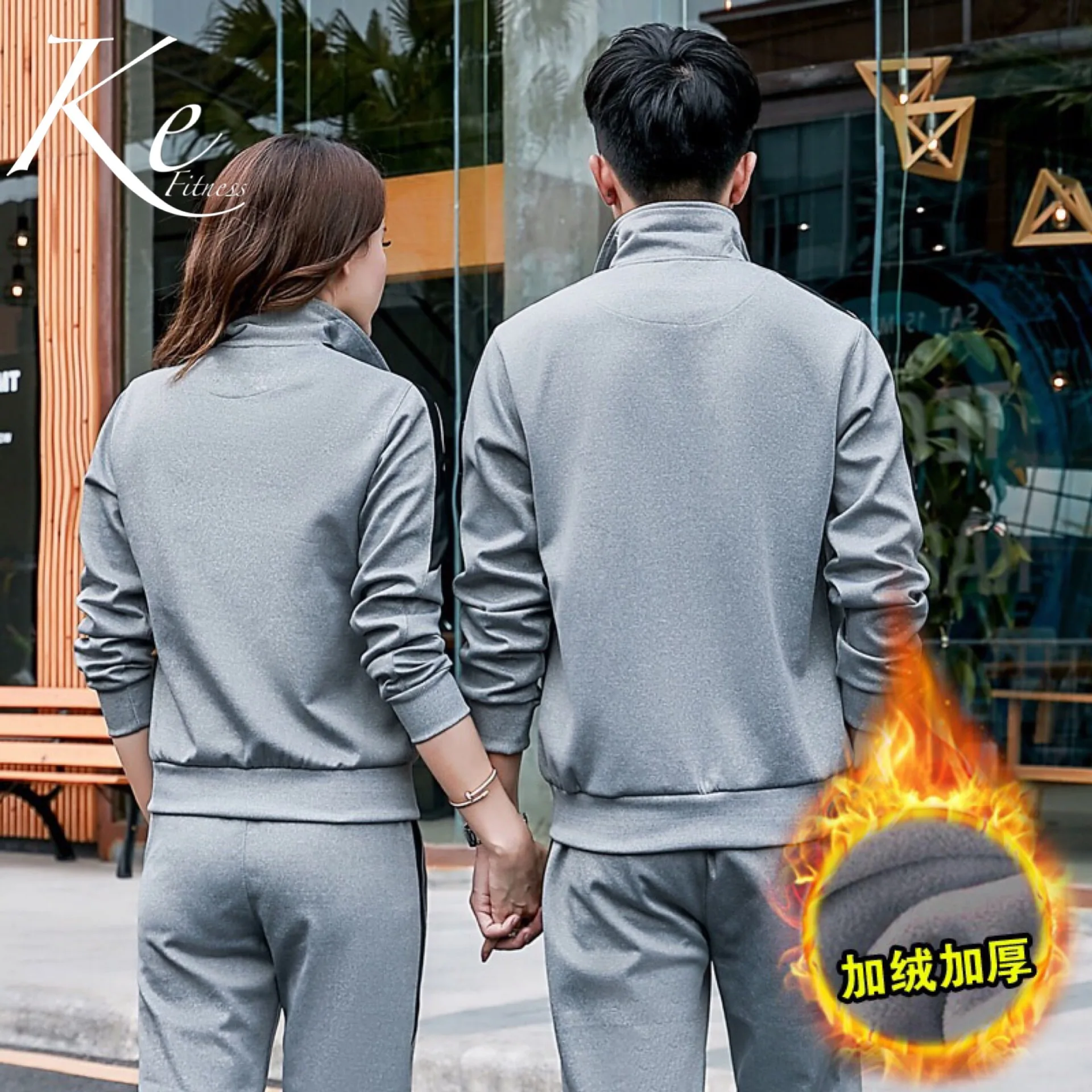 KE Спортивный Костюм Бархатный зимний мужской женский спортивный комплект для влюбленных размера плюс Экстра большой спортивный костюм мужской женский свитер с длинными рукавами Спортивная одежда