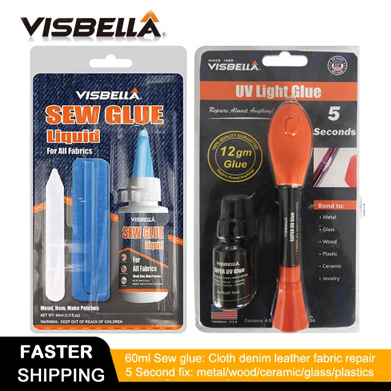 

VISBELLA 5 Second Quick Fix Liquid Glue Pen UV Light Repair Super Powered Plastic Welding and 60ml Sew Glue Liquid Bonding Caulk