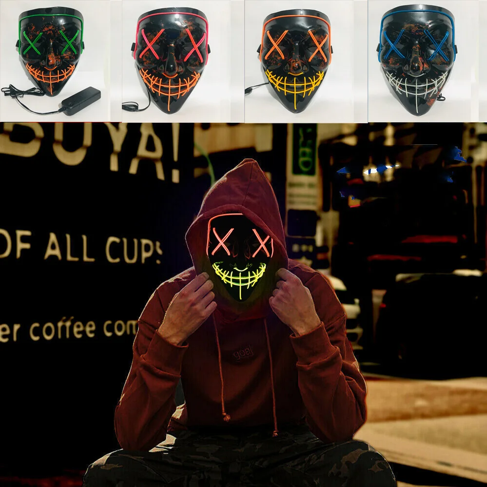 

Halloween Shining LED Mask Cross Border Europe And America Party Horror Ball LED Mask Cold Light Double Color Mask