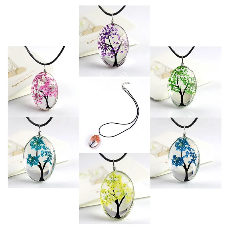 

2019 Handmade Glass Dry Flower Necklace Life Tree Butterfly Crafts Necklace Jewelry Gift For Women