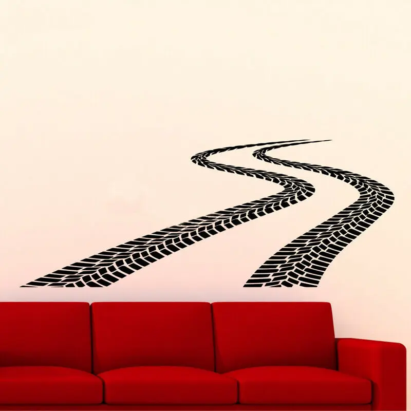 Tire Tracks Wall Decal Car Road With Tire Wall Sticker Art Home Bedroom Decoration Accessories