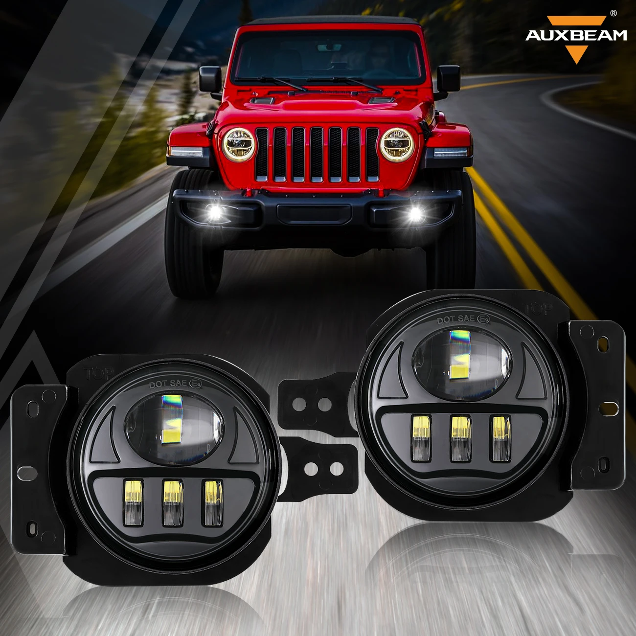 

2pcs Car 34W 12V IP67 Waterproof LED Fog Lights with Adapter Ring Compatible For Jeep JL 2018-2020 MS-JL02-FG02 Passing Lights