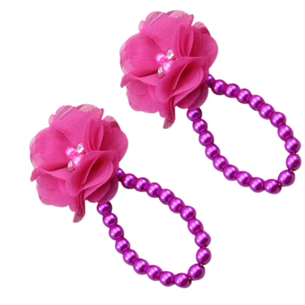 Имитированные жемчужные браслеты на ногу для маленьких девочек; сандалии с цветочным узором; бант для ноги; кольца для ног