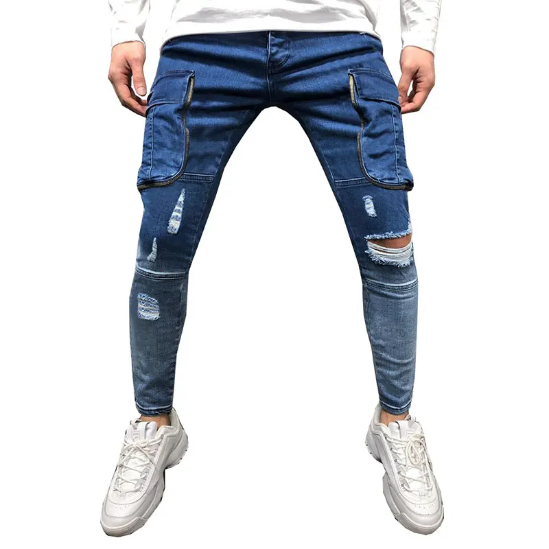 

QYZRFS Men Fashion Jeans Destroyed Hole Taped Skinny Ripped Stretch Pants Biker Casual Slim fit Hip Hop Clothing Streetwear Male