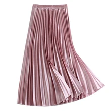 Осенне-зимние новые корейские тонкие женские длинные юбки с высокой талией, универсальные эластичные глянцевые плиссированные юбки макси для женщин Saias Faldas