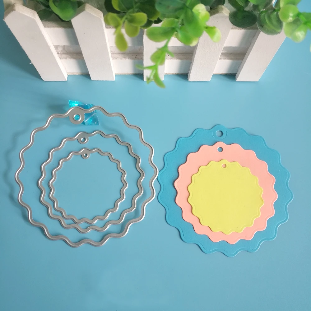 New 3 Layer Round Tag Decoration Cutting Dies Photo Album Cardboard DIY 