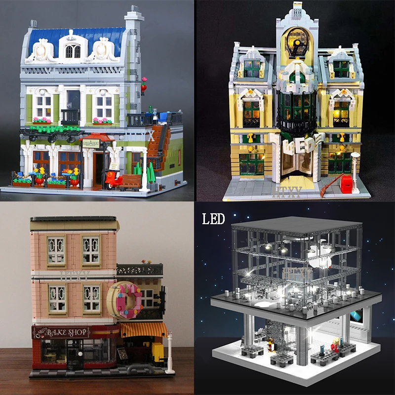 

LED Light City House MOC Architecture Series Street View cafe Model Compatible Creator expert Building Blocks Children Toys gift