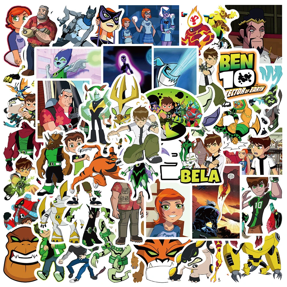 Pegatina de dibujos animados Ben 10 para niños, 50 piezas, impermeable,  para monopatín, Maleta de viaje, teléfono, portátil, Maleta, regalo|Figuras  de acción| - AliExpress