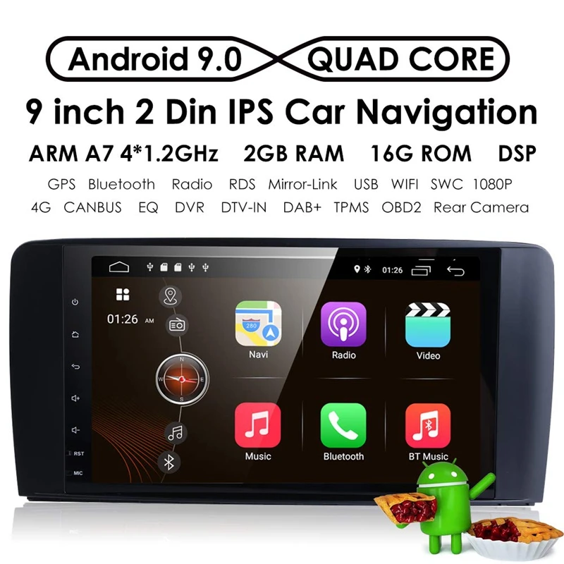 9 дюймов Android 9,0 2+ 16G Автомобильный gps-навигатор 4 ядра мультимедийный плеер Bluetooth Авторадио для Mercedes-Benz GL ML Класс W164 ML35