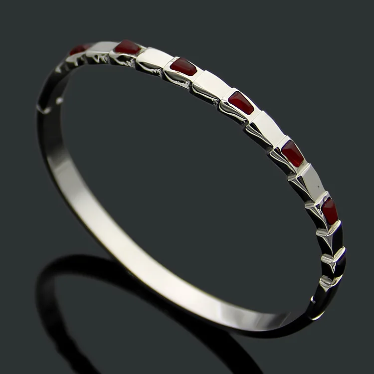 J, hangke, трендовые браслеты из нержавеющей стали, красная и белая оболочка, очаровательные браслеты, широкий браслет для женщин, ювелирные изделия для влюбленных - Окраска металла: Silver Red